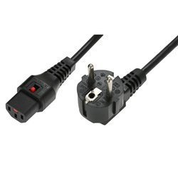 Power cable Schuko plug angled/IEC C13 E/F with IEC Lock